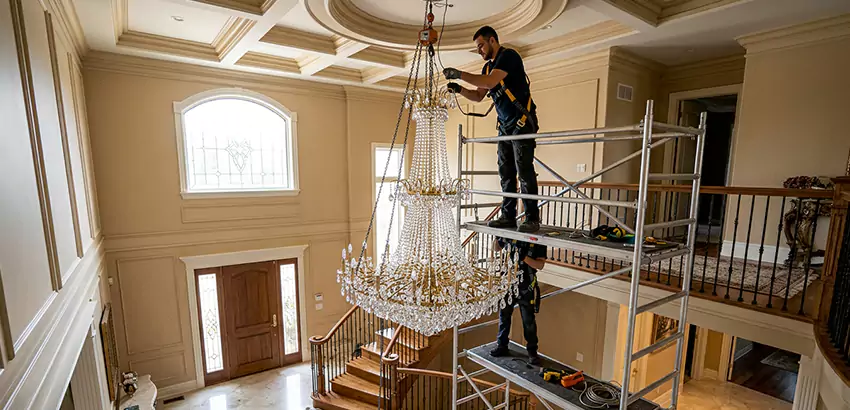 Two-Story Foyer Chandelier Installation in Medford