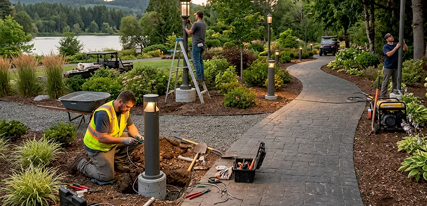 Landscape Post, Pole, and Bollard Lighting Installation in Medford
